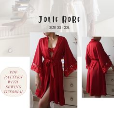 Jolie Robe Sewing Pattern - silk robe pattern  - PDF Sewing Pattern with SEWING TUTORIALS. DIY your own beautiful and comfy nightgown with Jolie robe pattern. Please note that: *This is a DIGITAL PATTERN for instant download. You will get PDF pattern for sizes: XS,S,M,L,XL,XXL Check the size chart on the LASTEST PHOTO to find your size. PDF pattern format for printing on US LETTER and A4 paper size. Guide on how to print pattern. Guide on how to place printed patterns together. STEP BY STEP sewi Robe Sewing Pattern, Lingerie Patterns, Tutorials Diy, Bra Pattern, Diy Fashion Clothing, Silk Robe, A4 Paper, Pattern Download, Pdf Sewing Patterns