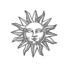 the sun with its face drawn in black and white