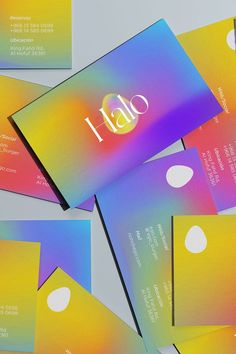 colorful business cards with the word halo on them