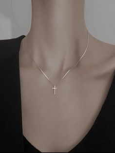 Silver  Collar  Titanium Steel   Embellished   Women's Fashion Jewelry Cross Necklaces For Women, Silver Necklace Cross, Silver Cross Necklace Woman, Cross Necklace Womens, Cross Pendant Necklace Woman, Cross Necklace Women, Dainty Cross Necklace, Cross Charm Necklace, Pretty Jewelry Necklaces