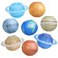 the solar system with eight planets hanging from strings