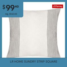 a white pillow with stripes on it and the price is $ 99 for each cushion