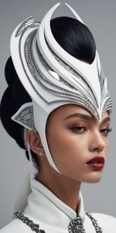 Futuristic Headpiece, Headpiece Diy, Sci Fi Fashion, Fairytale Fashion, Crazy Hats, Cyberpunk Aesthetic, Jewelry Logo, Expensive Taste, Fantasy Gowns