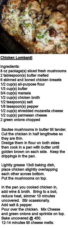 a recipe for chicken and mushroom pizza is shown in the bottom right hand corner, with instructions on how to make it