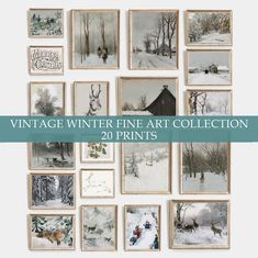 the vintage winter fine art collection 20 prints is displayed in front of a white wall