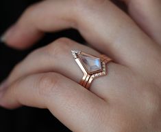 Kite Engagement Ring, Moonstone Engagement Ring Set, Delicate Engagement Ring, Australian Opal Ring, Diamond Ring Set, Pink Diamonds, Ring Styles, Moonstone Engagement, Buying An Engagement Ring