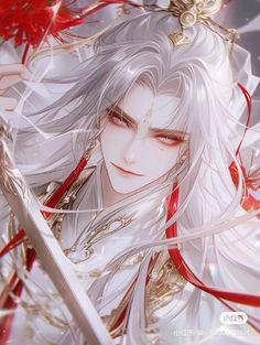 Anime Demon Boy, Long Red Hair, China Art, Chinese Boy, Heaven's Official Blessing, Fantasy Artwork, Handsome Anime, Book Characters