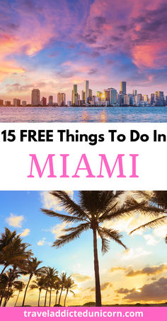 the skyline and palm trees with text overlay that reads 15 free things to do in miami