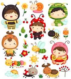 cute kids in bugs costume digital cliparts for scrapbooking, crafts and more