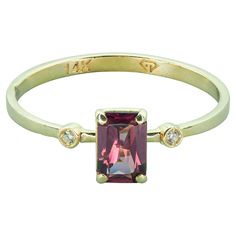 14k gold ring with genuine spinel and diamonds. Minimalist spinel ring. Octagon spinel ring. Peach pink spinel ring. 14k solid gold Weight: 1.8 g. Spinel: color - pink, peach pink Octagon cut, 0.80 ct. approx (6.4x4.3mm) Clarity: Transparent with inclusions Side stones: Diamonds: 2 pieces, round brilliant cut, G/VS1, weight - 0.02 ct Spinel Ring, Pink Spinel, Vintage Style Rings, Rings Fashion, Pink Peach, 14k Gold Ring, Peach Pink, Jewelry Rings Engagement, Color Rosa