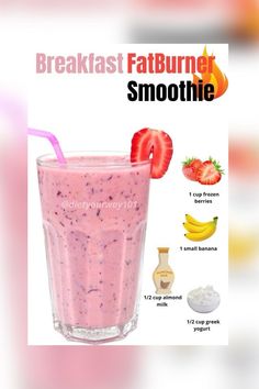 a smoothie with strawberries and yogurt is shown in this advertisement for breakfast fatburner smoothie