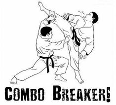 a black and white image of two men in karate stances with the words, combat breakers