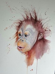 a painting of a monkey with hair on it's head