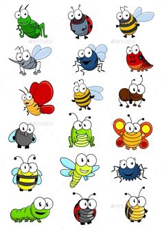 cartoon bees with different colors and sizes