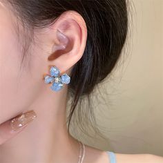 Material: Alloy Color: Sky Blue Flower Stud Earrings, Dark Gray Crystal Flowers Fashion Element: Flowers Style: Fresh Flowers Fashion, Crystal Flowers, Flower Stud Earrings, Flower Lights, Flower Stud, Flower Studs, Blue Flower, Blue Flowers, Dark Gray