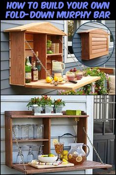 an outdoor bar made out of pallets is shown with the words how to build your own fold - down murphy bar