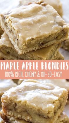 maple apple blondies are stacked on top of each other