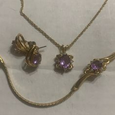 Beautiful 3 Piece Amethyst Jewelry Set Includes Necklace With Chain Braclet That Is Makers Marked Jc And The Matching Earrings That Are Posts All Brand New Condition Makes A Great Gift Or Can Split Up To Gifts 3 Gifts Very Nice Stones Dark Purple Jewelry, Amethyst Jewelry Set, Purple Jewelry, Purple Necklace, Set Necklace, Amethyst Jewelry, Amethyst Gemstone, Necklace Bracelet, Matching Earrings