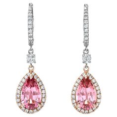 Very bright pair of 3.96 carat Pink Spinel pear shape, 14K rose and white gold lever back earrings, decorated with a total of 0.74 carat round brilliant diamonds. Returns are accepted and paid by us within 7 days of delivery. Dragon Rings, Class Jewelry, Spinel Earrings, Chrome Tourmaline, Shiny Rings, Demantoid Garnet, Pink Spinel, Dragon Ring, Imperial Topaz