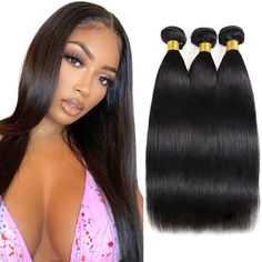 PRICES MAY VARY. straight human hair bundles material: straight 3 bundles human hair, 100% unprocessed grade 10A brazilian virgin weave human hair bundles, be cut from young girl donors directly, clean, heath, soft. human hair bundles color&weight: natural color, 150% density, human hair weft is 100±5g/bundle, 10~30inches. bundles human hair advantage: can be bleached, dyed, permed and re-styled, soft, easy-to-manage hair can be styled at high heat, styled any style you like, or dyed in any colo Weave Hair Color, Brazilian Human Hair Weave, Straight Bundles, Brazilian Hair Bundles, Black Weave, Human Hair Bundles, Remy Hair Extensions, Brazilian Human Hair, Straight Human Hair