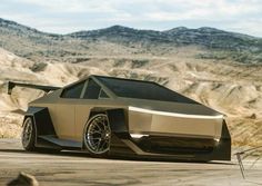 a futuristic car is parked in the desert