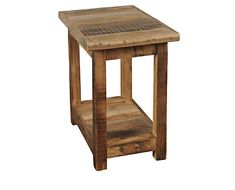 a small wooden table with one drawer on the side