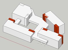 an architectural model of a house with red trim