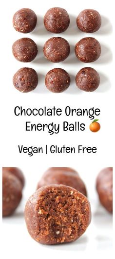 chocolate orange energy balls are shown with an orange in the background