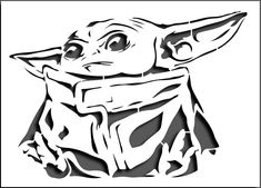 the baby yoda star wars character is shown in black and white, as if it was