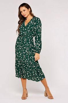 Midi Wrap Dress, Wrap Midi Dress, Floral Wraps, Dress Material, Green Fashion, Unique Print, Washing Instructions