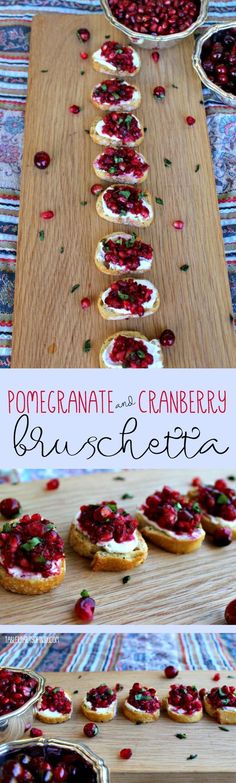 homemade cranberry brusch recipe on a cutting board with text overlay