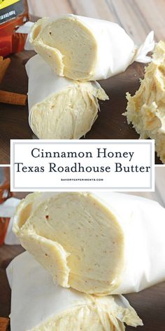 three images show how to make cinnamon honey texas roadhouse butter, and the recipe for it