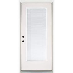 a white door with blinds on the front and side panels, in an open position