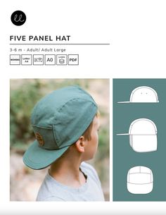 the five panel hat is shown in three different colors and sizes, with an adjustable brim