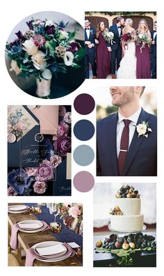 a collage of photos with purple and white flowers