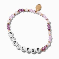 ''Fearless'' Beaded Stretch Bracelet Crown Hair Clip, Apple Watch Bands Fashion, Sensitive Ears Earrings, Piercing Kit, Word Bracelet, Purple Beads, Alphabet Beads, Jewelry Words, Beads Bracelet Design