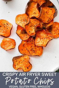 crispy air fryer sweet potato chips on a plate