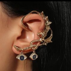 This Unique Piece Is A Wonderful Addition To Your Wardrobe And Your Style; Sure To Get Lots Of Compliments! Great For Halloween Or Anytime! Gshmvk0060008qw Piercing Styles, Eye Balls, Skull Fire, Boho Drop Earrings, Makeup Accesories, Face Jewellery, Sweet Jewelry, Moon Studs, Tassel Drop Earrings