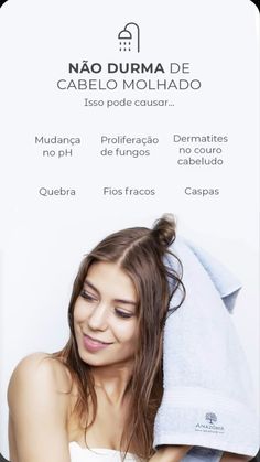 Não é recomendável dormir com o cabelo molhado, pois a água enfraquece a estrutura do cabelo, aumentando o risco de danos e quebra. Além disso, a umidade pode propiciar a proliferação de fungos e bactérias no couro cabeludo, o que pode afetar a saúde dos fios. Dry Hair Care, Damage Hair Care, Hydrating Hair Mask, Feed Insta, Beauty Marketing, Black Hair Care, Happy Hair, Beauty Studio