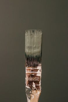 a close up of a paint brush with brown and black bristles on it's tip