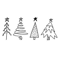 hand drawn christmas trees on white background