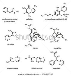 the different types of caffeine and their names in black ink on a white background