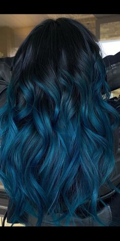 Blue And Black Hair, Blue And Green Hair, Teal Hair Color, Blue Black Hair Color, Blue Black Hair, Blue Ombre Hair, Black Hair Balayage, Teal Hair, Crimped Hair