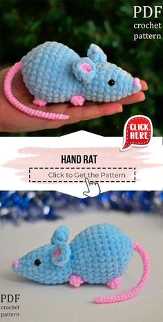 a crochet pattern for a small blue rat