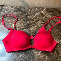 Red Push Up New Without Tags 32 A Elegant Seamless Red Bra, Elegant Red Seamless Bra, Red Underwire Bra For Night Out, Victoria's Secret Red Bra For Night Out, Red Stretch Bra With Padded Cups, Red Stretch Push-up Bra, Red Seamless Push-up Bra, Seamless Red Push-up Bra, Red Fitted Seamless Bra