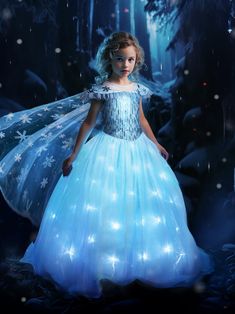 PRICES MAY VARY. Magical Light Up Dress Bring your little princess's dreams to life with UPORPOR's enchanting light up princess costume. This costume features a magical design adorned with sparkling lights that will captivate every one COMFORTABLE & SAFE Our princess dress with cape is made of 85% polyester and 15% cotton won't make your daughter's skin itchy You can wear it immediately when you receive it, no need to take time to install the led light The light straps fixed on the lining will n Frozen Film, Princess Dress With Cape, Light Up Dress, Princess Elsa Dress, Light Up Costumes, Light Up Dresses, Magical Light, Dress With Cape, Frozen Movie