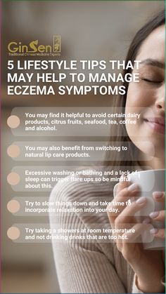 🌿 Elevate your skin health with these 5 lifestyle tips to manage eczema symptoms! 🌸

✨ Discover holistic approaches to bring comfort and relief to your skin through mindful choices. Empower your skin with these lifestyle choices, and consult with dermatologists or healthcare professionals for personalized eczema management. 🌈💖 

#HolisticSkincare #EczemaManagement #SkinWellness #LifestyleTips #GlowingFromWithin #WellnessJourney #MindfulLiving #GinsenLondon #HolisticHealing #EczemaRelief Soothing Face Mask, Holistic Skin Care, Coffee With Alcohol, Natural Organic Skincare, Lack Of Sleep, Traditional Chinese Medicine, Lifestyle Tips, Natural Lips