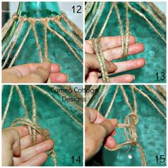 instructions to make a lamp shade with rope and glass bottle lid, step by step