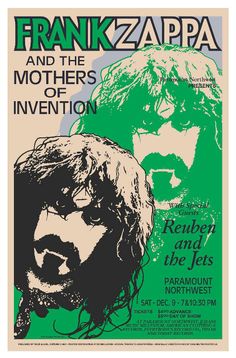 frank zapa and the mothers of invention concert poster from 1970, featuring an image of two men with long hair