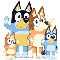 an image of a group of cartoon dogs with their arms in the air and one dog standing